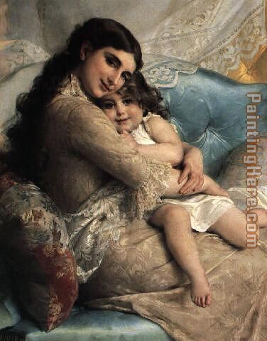 Emile Munier Portrait of a Mother and Daughter